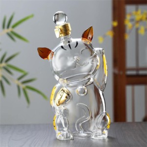 ウイスキーデキャンター ウイスキーデキャンタ ガラスキャットウイスキーボトル 酒デキャンター ノン鉛 クリスタルグラス 蓋付き 猫の形 