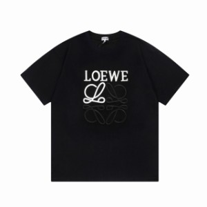 ロエベ LOEWE  ブラック ホワイト刺繍 半袖Tシャツ 並行輸入品