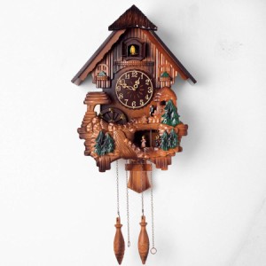 鳩時計、黒い森のログハウス時計、壁掛け時計、インテリジェントな照明制御、手動停止、12種類のメロディー