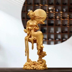 月の神 嫦娥 中秋 置物 木彫り 天女像 中国神話人物 手作り 美術品 中秋の贈り物 プレゼント