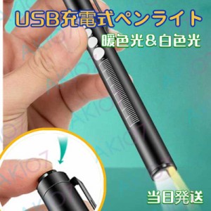 【暖色光&白色光】USB充電式ペンライト LEDライト 瞳孔 小型 懐中電灯 虫歯チェック 夜勤用 看護師 介護 電池不要 ノック式