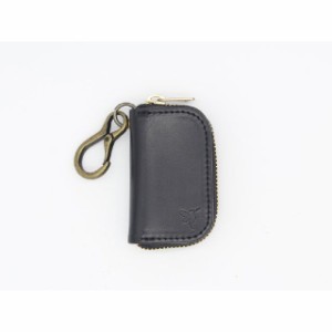 Cranky.H.Bird 本革キーケース 『Mini Round Smart Key Case』 ブラック ヌメ革 ナスカン チェーン ファスナー…