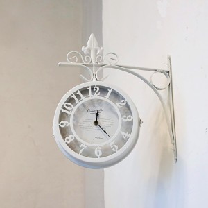 インテリア雑貨 アンティーク調 壁掛け 両面 時計 ホワイト インテリア 時計 店 おすすめ 人気