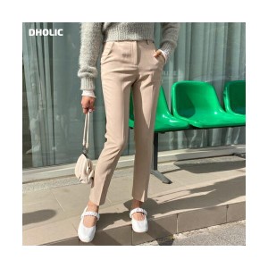 韓国 ボトムス パンツ ロング ロングパンツ スラックスパンツ スラックス スリム ベーシック ハイウエスト 9分丈 足長 細身 着痩せ 体型