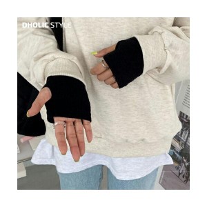 手袋 アームウォーマー 単色 ベーシック 指穴 サムホール 親指 冬小物 防寒 黒 ブラック 韓国ファッション