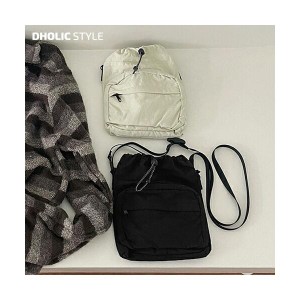 鞄 かばん バッグ ショルダー ミニ 小さい ドローコード スクエア ポシェット サコッシュ ラフ 大人 黒 ブラック 韓国ファッション