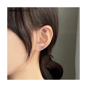 韓国ファッション アクセサリー ピアス イヤリング 片耳 ボディピアス ボール キャッチ バーベル 8ｍｍ 10ｍｍ クリア グラデーション 蝶