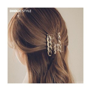 韓国ファッション アクセサリー ヘアアクセサリー ヘアクリップ チェーン ゴールド スクエア 大人 モード