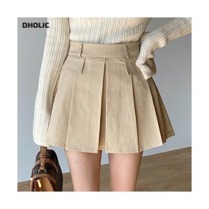 ボトムス スカート ミニ ミニスカート プリーツ パンツ裏地 フラップ Aライン ミニ丈 単色 可愛い 韓国ファッション