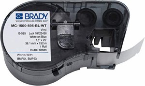 Brady MC-1500-595-BL-WT Vinyl B-595 White on Blue Label Maker Cartridge, 25' Width x 1-1/2 Height, For BMP51/BMP53 Printers by B