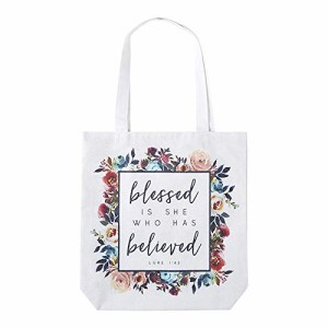 Christian Brands Blessed Is She Who Has Believed トートバッグ ホワイト Lサイズ【並行輸入品】