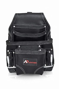 AP Leather Pro-021 フルグレインレザーツールポーチ 大工 ネイルポーチ | 10ポケット ハンマーホルダ【並行輸入品】