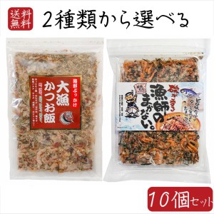 【送料無料】海鮮ふりかけ2種類から選べる10個セット 大漁かつお飯45g 漁師のまかない 77.6g(具材60g、だしパック8.8g×2個) 国産鰹節 お