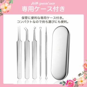 角栓取り ニキビ取り 5本セット 収納ケース付き コメド プッシャー ステンレス プロ仕様 抗菌 毛穴ケア専用キット にきび 角栓 除去 ニキ