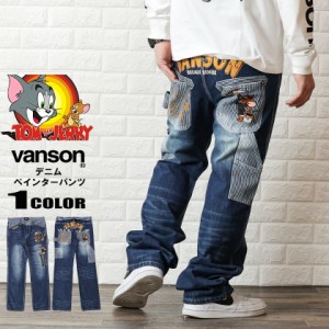 VANSON x TOM&JERRY デニムペインターパンツ ハンマーループ ジップ メンズ Gパン キャラクター インディゴ ブルー tjv-2308