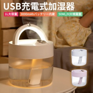 加湿器 USB加湿器 卓上加湿器 大容量 1000ml 1L 超音波式加湿器 50ppm以下 充電式 ディフューザー 卓上 オフィス ミニ加湿器 潤い 秋 夏