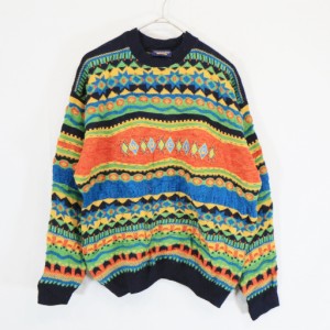 イギリス製 90年代 SWEATER SHOP 3Dニット セーター 防寒  ストリート ウィンターウェア マルチカラー (メンズ L) 中古 古着 N6049