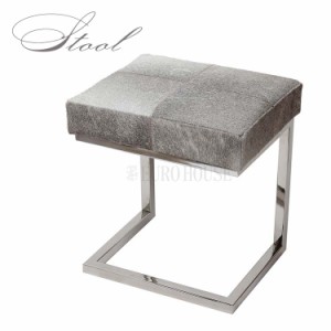 [送料無料]リアルファースツール スツール Calf Stool 毛皮 牛革 天然素材 スチール メッキ ウレタン stool W40 D33 グレー soco