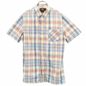 RRL 黒タグ 一ツ星 チェック柄 半袖 シャツ S ネイビー×ピンク ダブルアールエル RALPH LAUREN メンズ