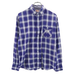 バラクータ 日本製 チェック柄 長袖 2WAY シャツ M 青系 BARACUTA メンズ