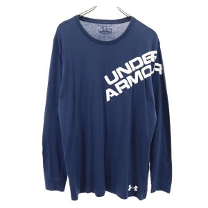 アンダーアーマー ロゴプリント 長袖 Tシャツ XXL ネイビー UNDER ARMOUR ロンT ビッグサイズ メンズ