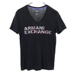 アルマーニエクスチェンジ ロゴプリント 半袖 Vネック Tシャツ XS 黒 ARMANI EXCHANGE メンズ