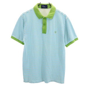 フレッドペリー ボーダー柄 半袖 ポロシャツ S 水色×白×緑 FRED PERRY 鹿の子 メンズ