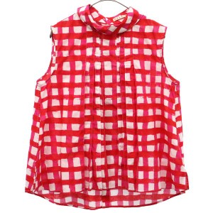 ユニクロ マルニコラボ チェック ノースリーブ タック ブラウス M レッド系 UNIQLO +J MARNI カットソー レディース