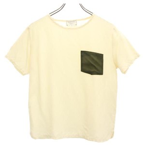 メゾンキツネ フランス製 シルク 半袖 Tシャツ S ベージュ系 MAISON KITSUNE 胸ポケット レディース