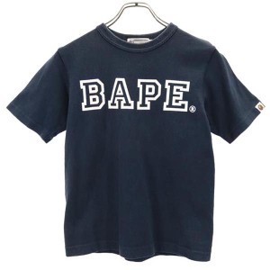 アベイシングエイプ 日本製 プリント 半袖 Tシャツ XS ネイビー系 A BATHING APE メンズ