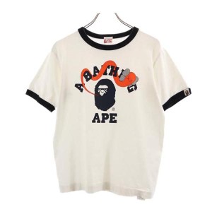 アベイシングエイプ カウズ 日本製 ロゴプリント 半袖 Tシャツ S ホワイト A BATHING APE KAWS メンズ