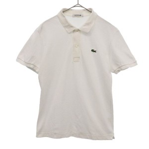 ラコステ 日本製 ロゴワッペン 半袖 ポロシャツ 40 ホワイト LACOSTE 鹿の子地 レディース