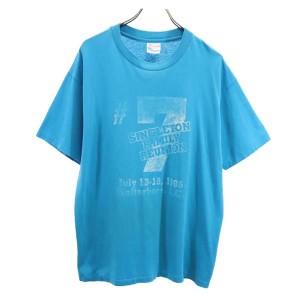 ヘインズ 90s オールド USA製 プリーツプリーズ 半袖 Tシャツ L ブルー系 Hanes メンズ