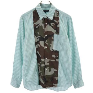 コムデギャルソンオム 2011年 日本製 カモフラ チェック 長袖 シャツ XS グリーン系 COMME des GARCONS HOMME メンズ