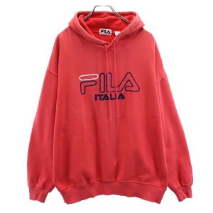 フィラ 90s オールド 長袖 スウェットパーカー L レッド系 FILA 裏起毛 ロゴ メンズ