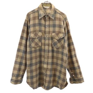 ウールリッチ 70s USA製 ヴィンテージ チェック 長袖 ウールブレンド シャツ L ブラウン系 WOOLRICH メンズ