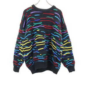 クージー 90s オールド 3D 総柄 長袖 ウール セーター M ブラック系 COOGI ニット メンズ