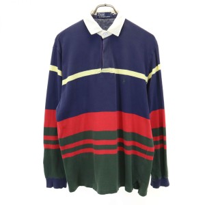 ポロバイラルフローレン ボーダー柄 長袖 ハーフボタン ラガーシャツ M ネイビー Polo by Ralph Lauren ポロシャツ メンズ