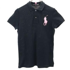 ラルフローレン ビッグポニー 半袖 ポロシャツ M ブラック系 RALPH LAUREN 鹿の子地 レディース