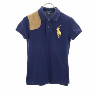 ラルフローレン ビッグポニー 半袖 切替 ポロシャツ S ネイビー RALPH LAUREN 鹿の子地 レディース