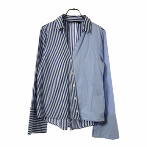 ザラ ストライプ クレイジーパターン 長袖 スキッパーネック シャツ XS ブルー ZARA フレアスリーブ レディース