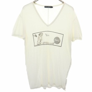 ドルチェアンドガッバーナ イタリア製 半袖 Vネック Tシャツ 44 アイボリー DOLCE&GABBANA メンズ