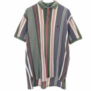 ポロバイラルフローレン ストライプ柄 半袖 ポロシャツ M カーキ系 Polo by Ralph Lauren 鹿の子地 メンズ