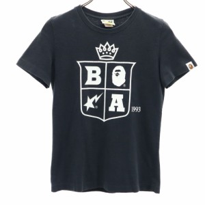 ベイプ 日本製 プリント 半袖 Tシャツ XS ブラック系 BAPE A BATHING APE レディース