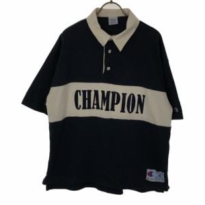 チャンピオン ロゴ 半袖 ラガーシャツ M ネイビー×ホワイト Champion ポロシャツ メンズ