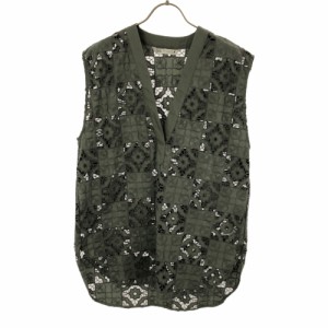 ザラ 花柄 レース ノースリーブ カットソー M カーキ ZARA レディース