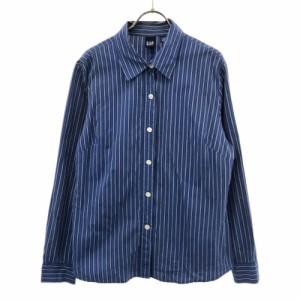 ギャップ ストライプ 長袖 コットンシャツ L ブルー系 GAP レディース