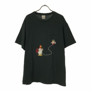 ワーナーブラザーズ キャラクター 刺繍 半袖 Tシャツ M ブラック Warner Bros メンズ