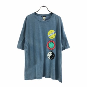 ザラ SMILEY コラボ プリント 半袖 Tシャツ L ブルー系 ZARA レディース