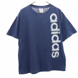 アディダス 90s USA製 オールド トレフォイルロゴプリント 半袖 Tシャツ M ネイビー adidas メンズ